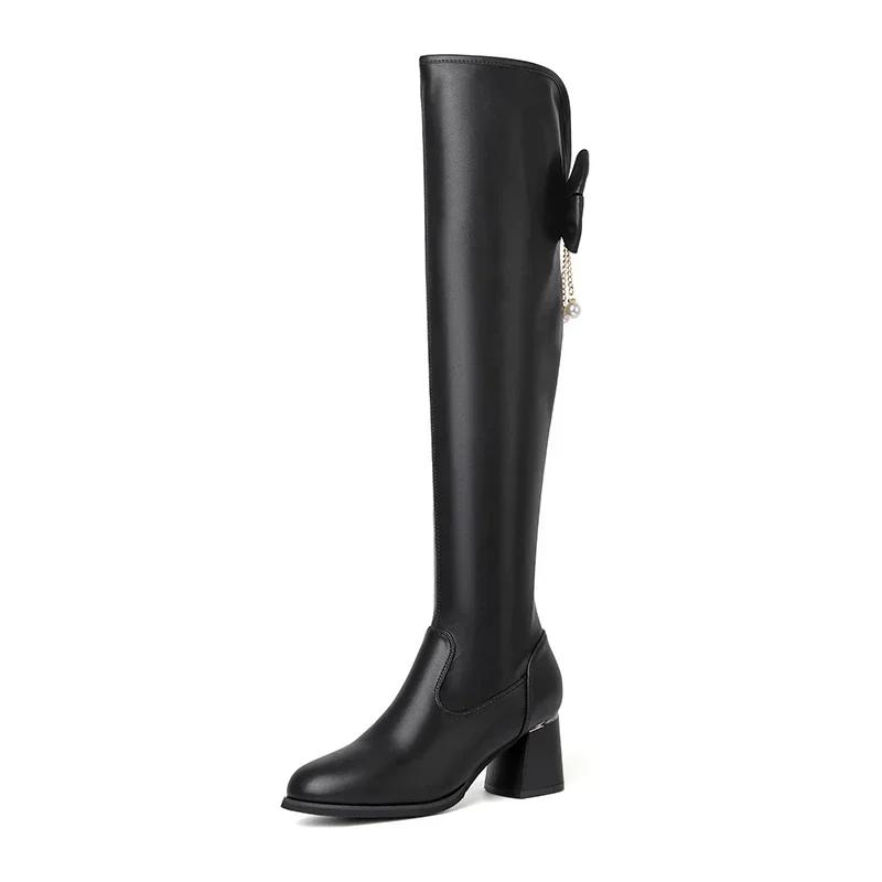 Ladies Shoes 2024 High Quality Back Zip Women's Boots Fashion Butterfly-knot Modern Boots Women New Round Toe Knee-High Boots