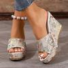 High-heeled Slippers Women's Summer New One-word Fish Mouth Slippers Wedge Heel Muffin Cold Slippers