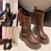 Shoes for Women 2024 Comfortable and Versatile Hot Girl Style Casual Mid-calf Boots Fashion Round Toe Women's Thick Sole Boots