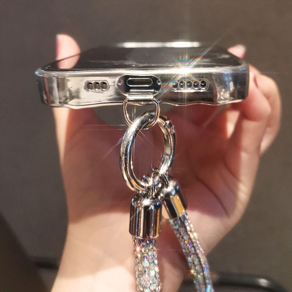 Trendy Glitter Rhinestone Phone Lanyard Bright Bling Bling Diamond Crystal Keychain Anti-lost Wrist Rope Phone Accessories