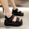 Women Summer High Platform Sandals 9CM Wedges Leather Chunky Slippers 2025 Outside Ankle Strap Sandals Beach Casual Slides Woman