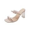 High Heels Women's Summer New Square Head Bow Word Crystal Heel Sandals Thick Heel Slippers Women