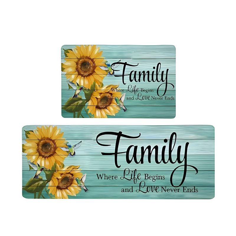 Sunflower Spring Floral Kitchen Mat & Doormat Set - Two Pieces