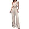 Women Summer Jumpsuit Ruffle Sleeveless High Waist Wide Leg One Shoulder Slant Neck Solid Color OL Commute Style Slim Fit Long Jumpsuit