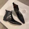 Retro Leather French Pointed Chelsea Boots Women'S Autumn And Winter Short Boots Flat Bottomed Small Bare Boots