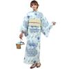 RAVIR Yukata Shades of Daisy Cool and Comfortable Japanese Fluffy Obi and Geta One Size Fits All Women's 3-Piece Set, Print, Style, Belt, Sandals,