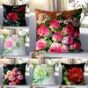 Rose Flower Pattern Decorative Pillowcase Living Room Bedroom Square Cushion Pillowcase