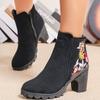 Embroidered Women's Boots Autumn/Winter New Style Side Zipper Martin Boots Women's High Heels Short Boots