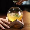 Creative Spherical Cocktail Glass With Wood Stand Unique Shape Bar Glassware Drink Cup Ronud Ball Cocktail Cup Glass Straw Cup
