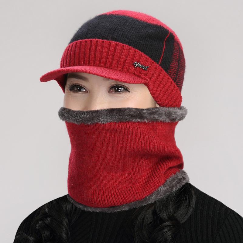 Winter Knitted Wool Hat & Scarf Set for Men & Women - Warm, Thick, Ear Protection, Ideal for Middle-aged & Elderly.