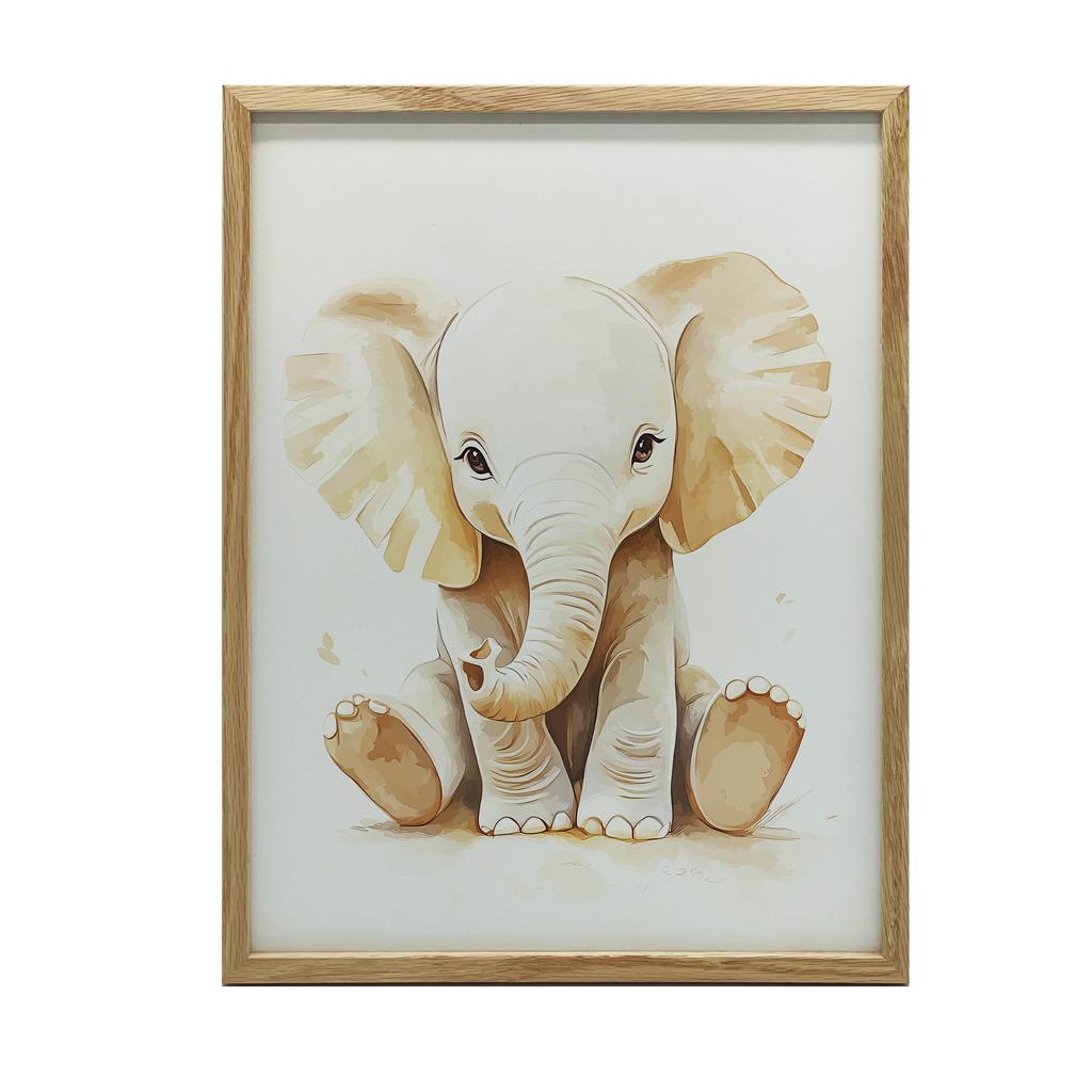 Poster Small Elephant In Minimalist Style Poster Small Elephant In Minimalist Style, 30X40 Cm, Dark Brown Wooden Frame, 230 Gsm Matte Paper