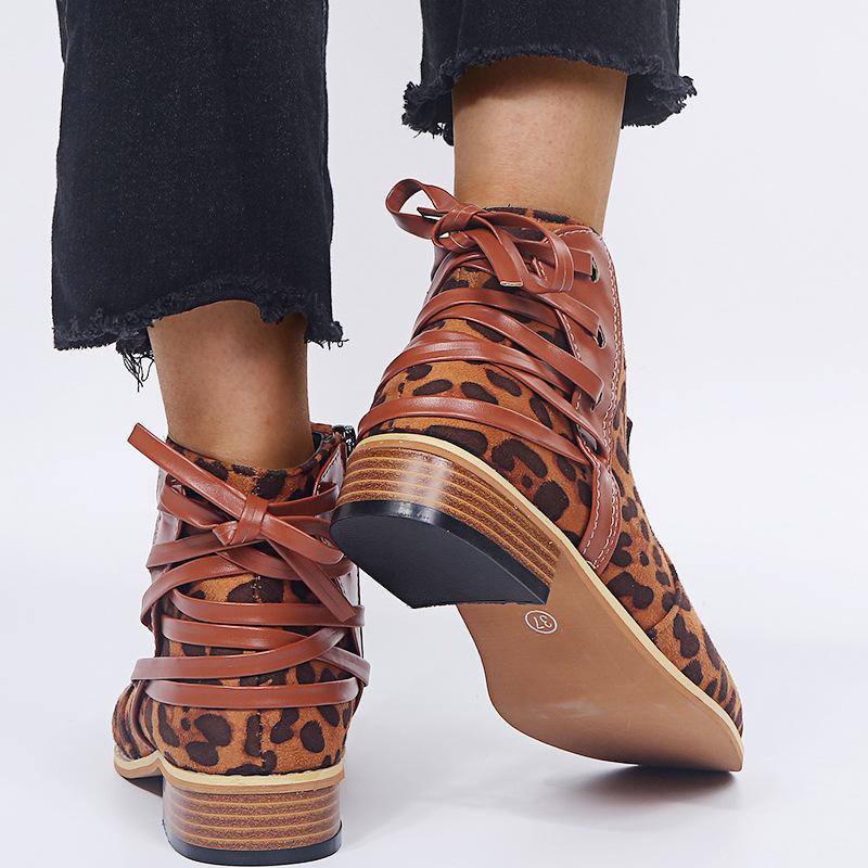 Suede Women Boots Spring Autumn Ankle Boots Ladies Leopard Wedges Boots Slip-on Pointed Toe Solid 25 Boot Woman Casual Shoes