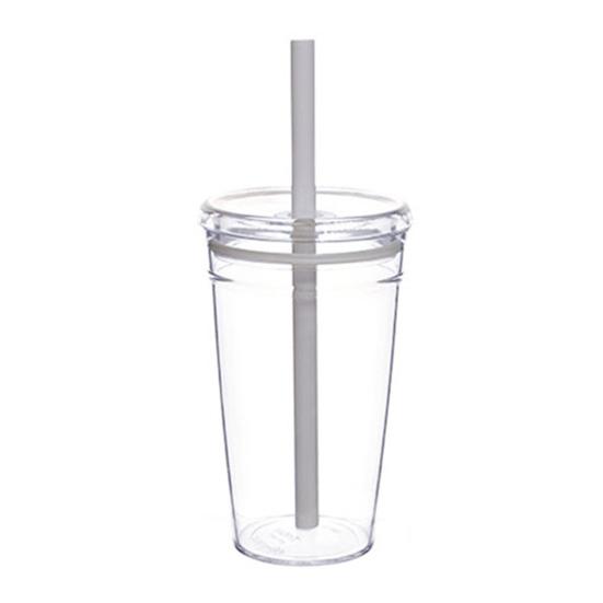 Transparent Tritan Straw Tumbler 16oz Colorful Coffee Cup with Lid Cute Leak-Proof Sippy Cup for Iced Coffee Tea Juice Milk