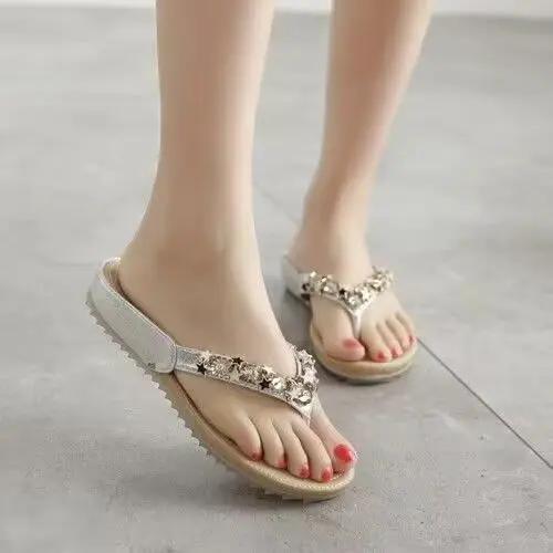 Women's Slippers and Ladies Sandals Rhenstone Shoes Crystals Jewels Slip-resistant Slides H Sandal New Fashion Wholesale Non 39