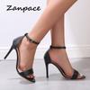 Fashion Zanpace NEW 2024 Summer Women Sandals Buckle Strap Thin Heels Sandals High Heel 10cm Snakeskin Peep-toe Sexy Shoes Women Party