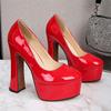 Women's Chunky High Heels Round Toe Pumps 14cm Heel 4cm Platform WZ