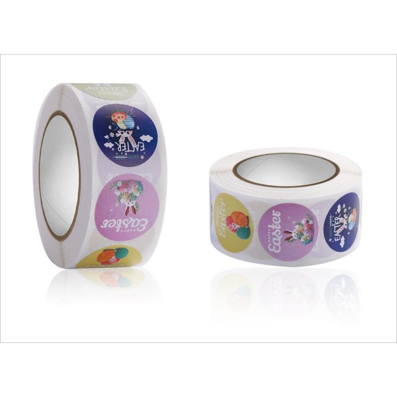 Easter Stickers Rabbit Egg Shaped Stickers 500 Round Copperplate Paper Roll Labels