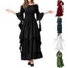 New Medieval Clothing Retro Dress Long Skirt Square Neck Tie Waist Bell Sleeves Festival Celebration Performance Clothing