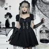AltGoth Vintage Gothic Princess Dress Women Dark Harajuku Lace Up Cross Corset Dress Streetwear Partywear Lolita Dress Female
