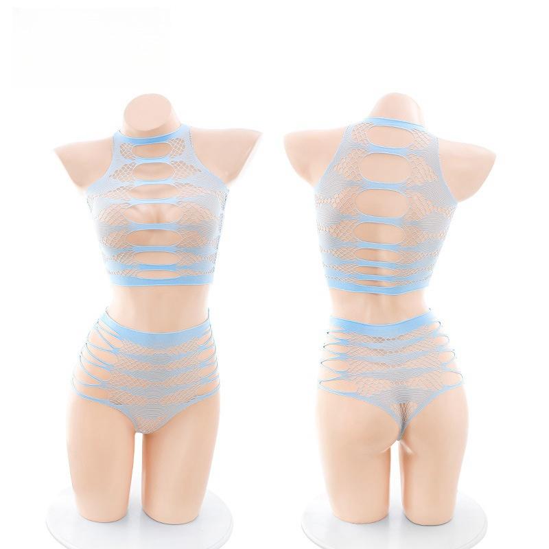 2-Pieces Womens Sexy Fishnet Striped Bra and Thong Set,Fishnet See Through Lingerie Set Plus Size,Mesh Sexy Underwear Lingerie Sexy Costumes