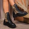 Large Size 2024 New Lace-up Thick Bottom Fashion Versatile Temperament Lace-up Color Matching Leopard Print High Fashion Boots Women