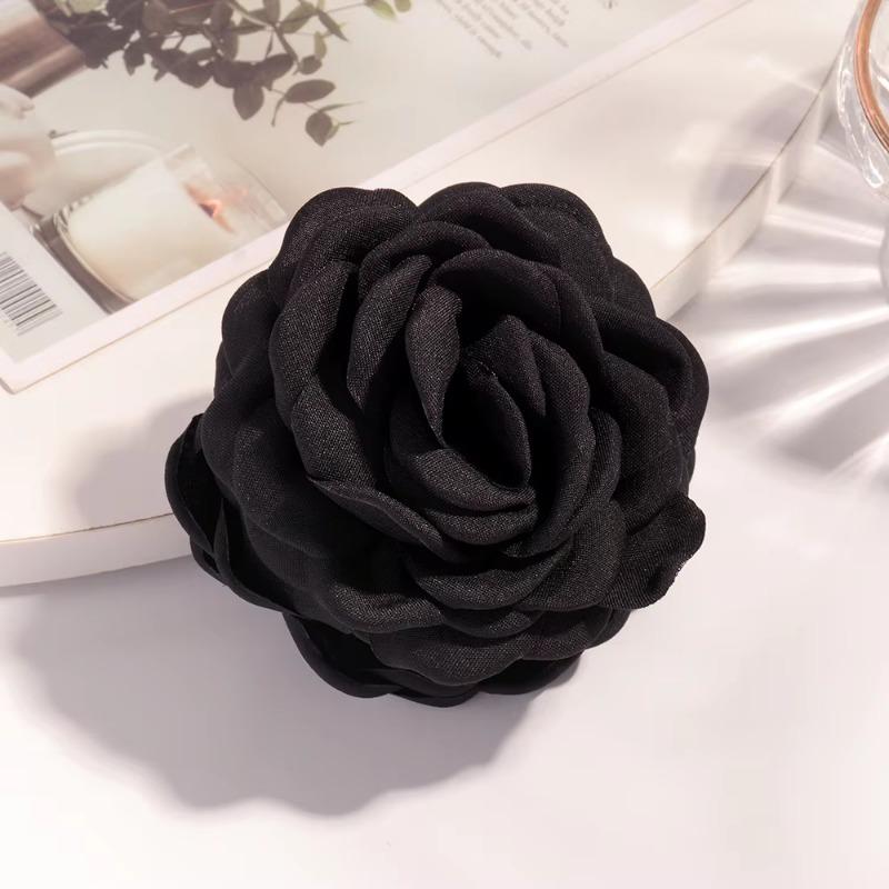 16 Colors Sweat Medium Size Cotton Fabric Rose Flower Hair Claw Clips for Women Korean Ctach Shark Clamp Hair Accessories