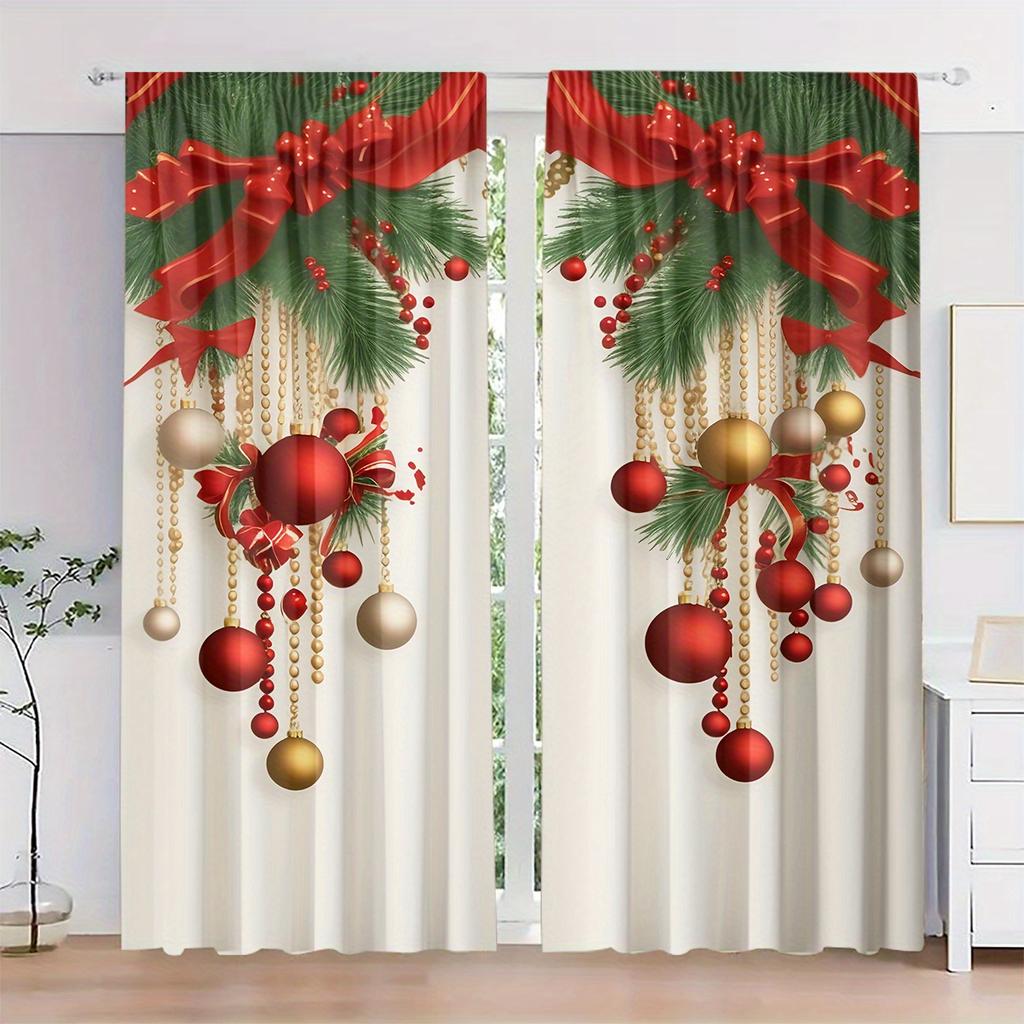 2pcs Set Christmas-Themed Curtains - Digital Print Rod Pocket Design Polyester  Perfect for Living Room Kitchen Bedroom Windows
