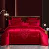Luxurious Red 200-Count Long-Staple Cotton Wedding Bedding Set with Embroidery.