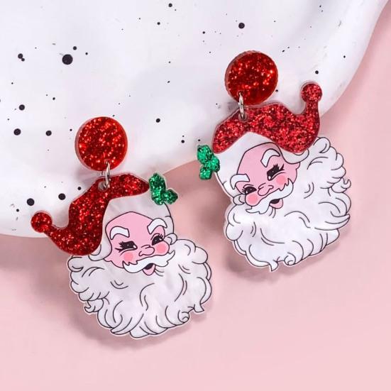 Santa Dangle Earrings Funny Christmas Earrings Glitter Santa Claus Charm Earrings Holiday Gift for Ladies Girls Xmas Party Accessories