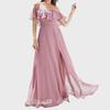 Elegant One-Shoulder Chiffon Evening Dress with Short Sleeves and Slit