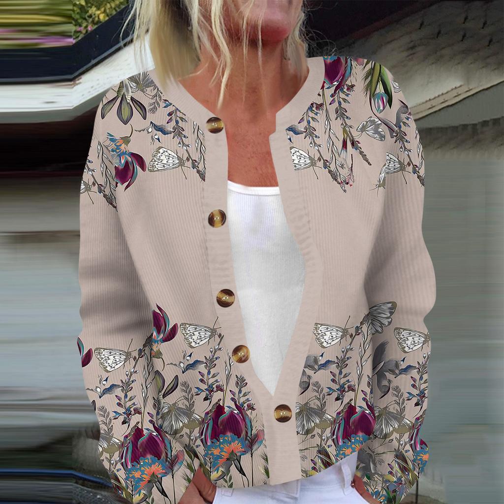 Women's Fashion Long Sleeve Christmas Snowman Snowflake Print Jacket Cardigan