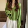 Knit Cardigan Sweater Women Loose Lazy V-neck Long-Sleeve Sweater Jacket Japanese College Casual Solid Cardigan Sweater Female