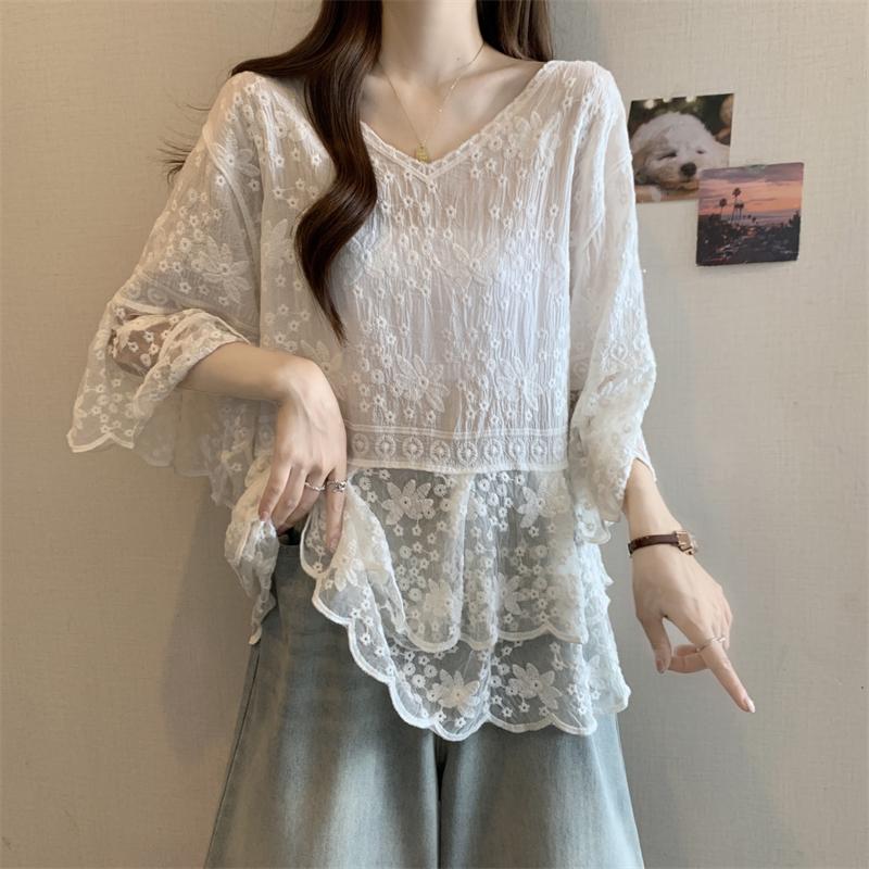 Dimanaf 2025 New Summer Women T-Shirt Short Sleeve Bat Basic Fashion V-Neck Tops Tees Casual Loose White Tees