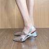 Silver White Side Bow Back Empty Sandals Women's Thick Heel Square Head Fashion Outer Bag Head Shoes