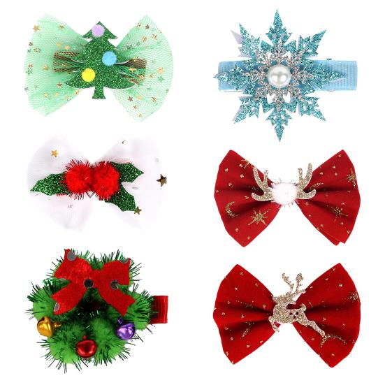 2/6Pcs/Set Hair Clips Christmas Theme Xmas Tree Snowflake Deer Decor Hairpins Festive Atmosphere Hair Pins