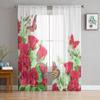 Red Roses Floral Butterfly Tulle Curtains For Living Room Decoration Modern Veil Chiffon Curtains Bedroom Sheer Voile