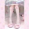 Розовые и голубые хлопковые гольфы до колена для женщин | Милые тонкие академические носки до икры в японском стиле с кружевом и бантиком в стиле Лолита, дизайн JK