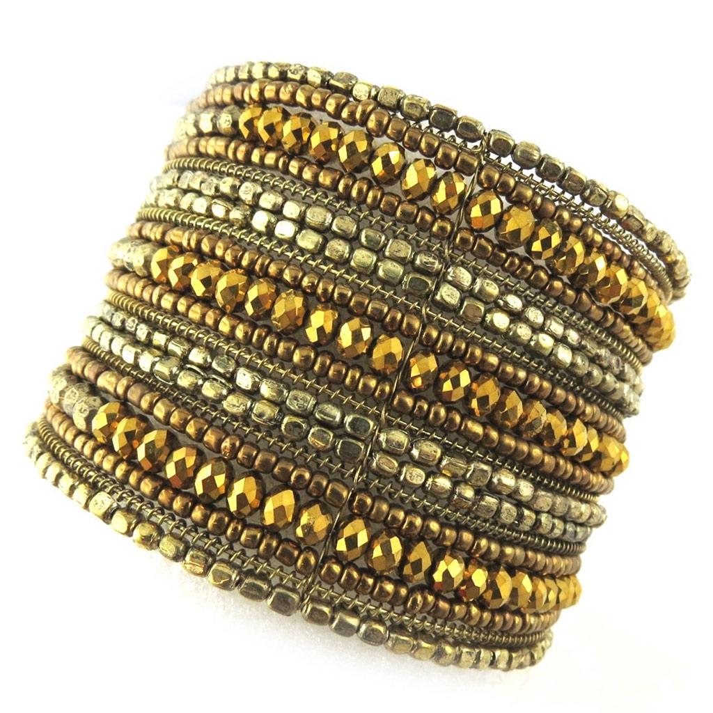 Les Trésors De Lily [N1183] - Golden 'Kathmandu' Designer Bracelet