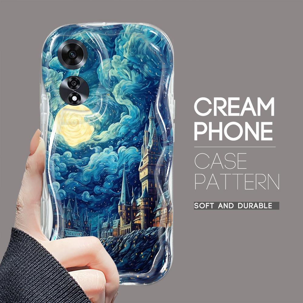 For OPPO A17 A18 A38 A58 A98 Reno7 Z 8Z 8T 11F 11 Pro Realme 12 Lite 12 Pro C30 Painting Starry Night Sunset Cream Texture Soft Silicone Case