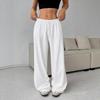European American Clothing Solid Color Trousers Elastic Waist Tie Wide Leg Casual Pants