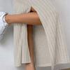 Women Skirt High Waist Knitted Elastic Thick Warm Ankle Length Striped Slim Fit Split Hem Soft Sheath Maxi Skirt