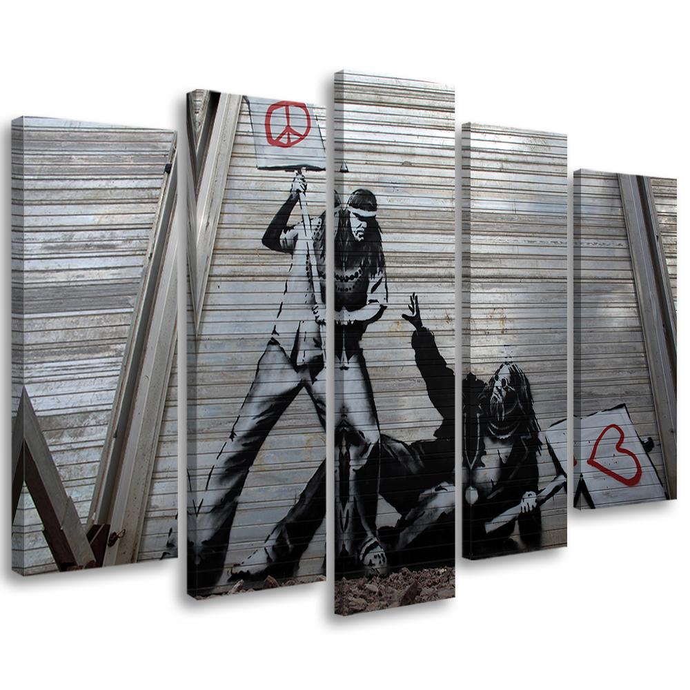 Five Piece Picture Canvas Print Banksy Mural Street Art