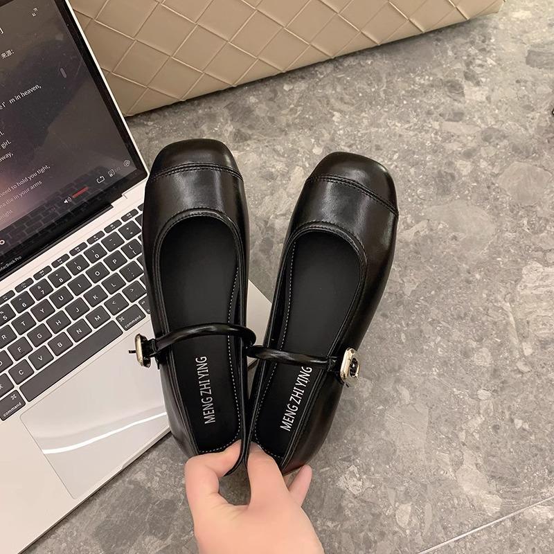 Silver Mary Jane light mouth single shoes women's spring new Korean version square head French fairy style soft sole Doudou shoes
