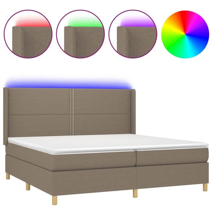 VidaXL Slat Bed Base with Mattress and LED, Upholstered Bed with Headboard, Double Bed, Adult Bedroom Bed, 3138825