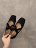 French Flat-bottomed Ballet Square Head Single Shoes Fairy Shoes 2024 New Spring and Autumn Mary Jane Evening Gentle Shoes