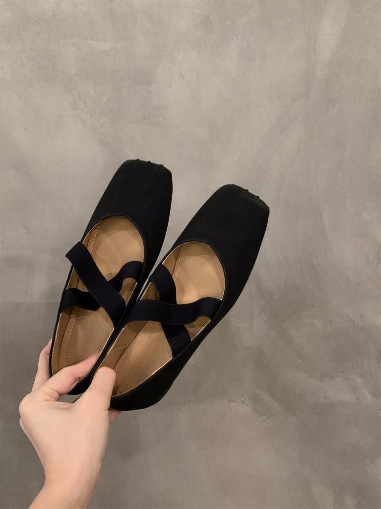 French Flat-bottomed Ballet Square Head Single Shoes Fairy Shoes 2024 New Spring and Autumn Mary Jane Evening Gentle Shoes
