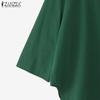 ZANZEA Women Casual Round Neck Loose 3/4 Sleeve Cotton Blouse