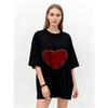 Oversized T Shirt Black Romantic Heart Print Graphic Tee Casual Wear for Women