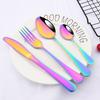 4Pcs/Set Dinnerware Set Stainless Steel Colorful Rainbow Knife Fork Teaspoon Dishwasher Safe Silverware Set Protable Cutlery Set for 1