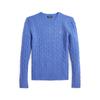Polo Solid Color Small Pony Embroidered Cable Knit Round Neck Slim Fit Long Sleeve Sweater Women Sweater Blue WMPOSWENC021034-400